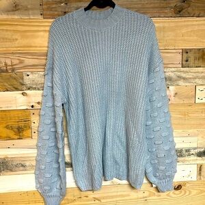 size large gray mock neck swedish dot balloon sleeve thick sweater